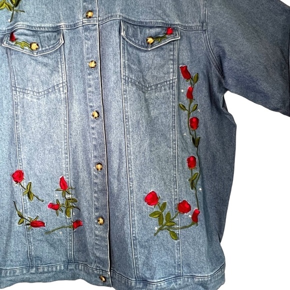 Quacker Factory Vintage Rose Embroidered Denim Button Front Jacket Size 2X - Picture 8 of 15